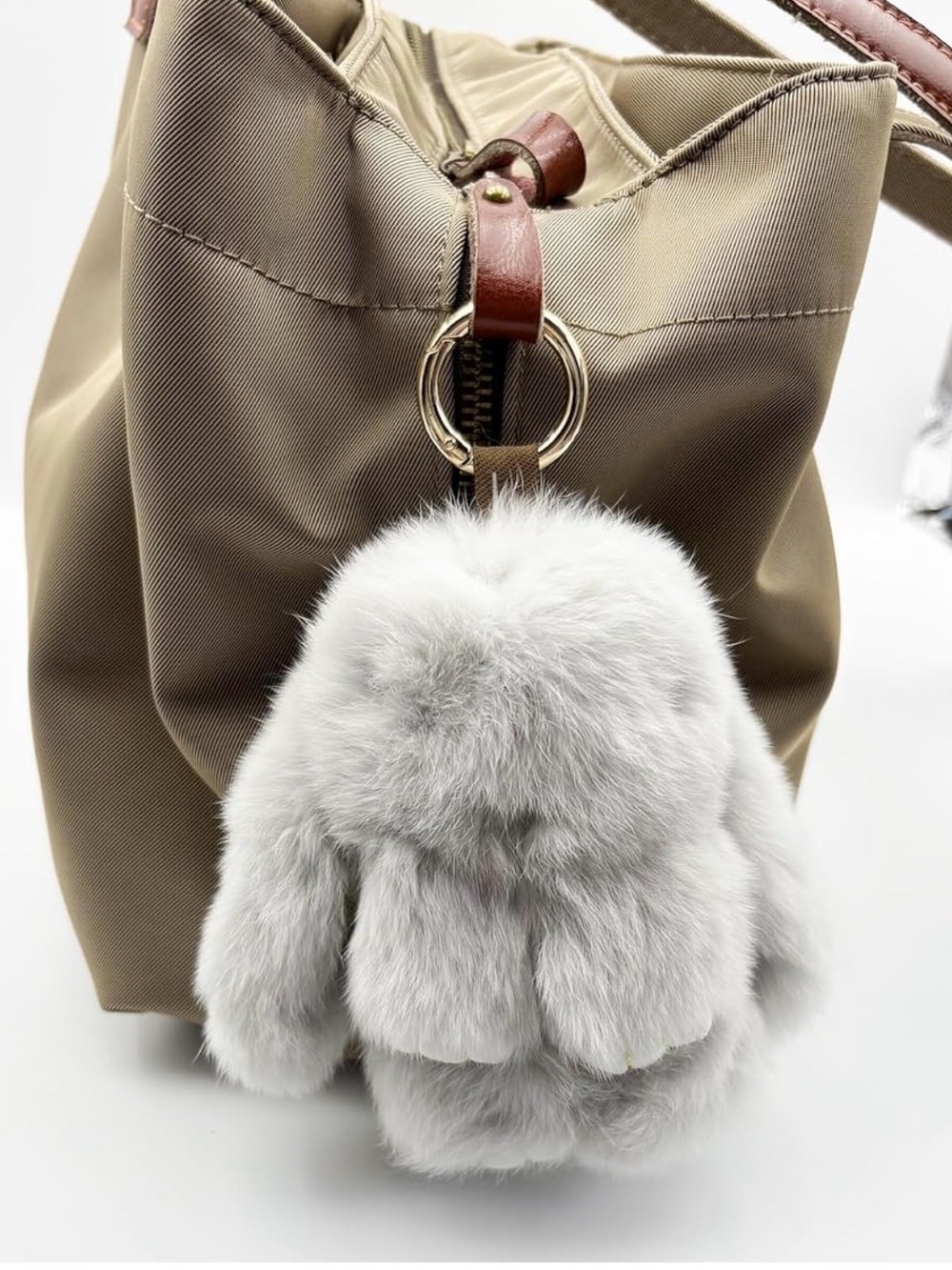 Ultra Fluffy and Soft Rabbit Fur Bunny Bag Charm Keychain – Gray Plush Rabbit